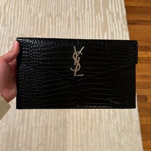 Uptown YSL Pouch in Croc-Embossed Leather